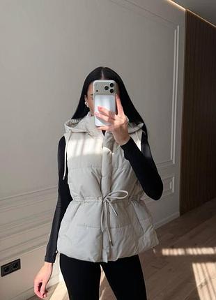 Женская жилетка oversize | водоотталкивающая плащевка + экопух молочный, 48–50