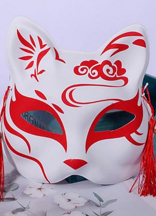 Маска кіцуне японської лисиці kitsune 18х17 см abc червона кицунэ
