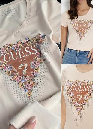 Футболка жіноча guess з квітковим принтом, молочна
