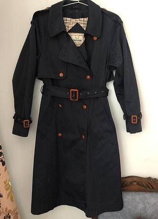 Винтажный темно-синий тренч ensign collection в клетку (размер s-m / ru 10)