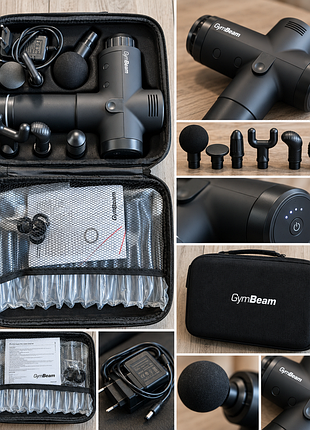 Масажний пістолет gymbeam vi black — 6 насадок, повний комплект у кейсі