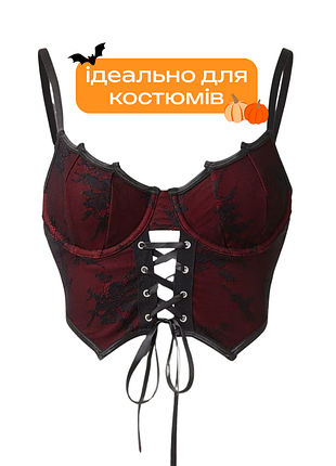 Корсетний топ готичний, alt, на бретелях, бордово-чорний, для вечірок, фотосесій