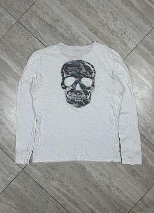Zadig voltaire men's long sleeve t-shirt white 100% cotton v-neck кофта логслів