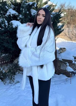 Женская утепленная шуба oversize | плотное эко мех кролик + песец