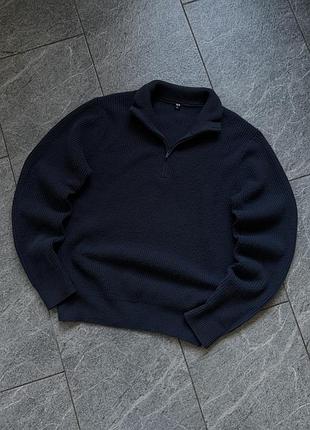 Светр чоловічий темно-синій з коміром на блискавці uniqlo кофта толстовка худи реглан свитшот