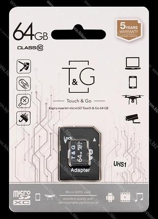 Карта пам'яті t&g microsdxc 64gb + адаптер sd