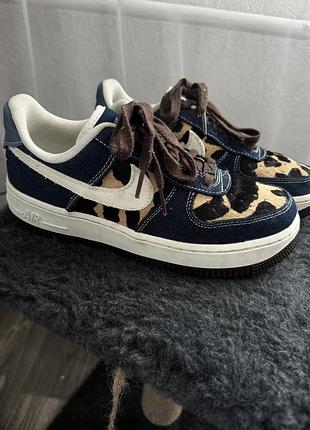 Кеди nike air force з леопардовим принтом та джинсовими вставками