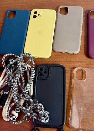 Чохли apple для iphone 11, набір 6 чохлів + 2 шнурка