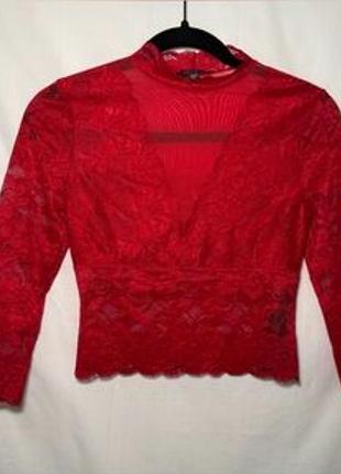 Вкорочений мереживний топ guess renny lace crop top (код моделі: w93ps7r3xs4, колір: wear me red)