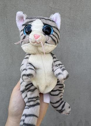 Мягкая игрушка ty beanie bellies кошка mitzi с блестящими голубыми глазами и полосатым се...