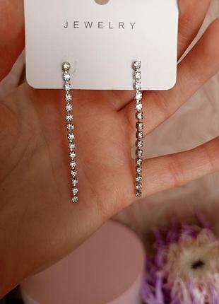 Сережки жіночі jewelry підвіски зі стразами, сріблясті
