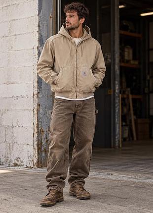 Куртка бомбер carhartt work in progress active jacket tan beige duck canvas hooded workwear m