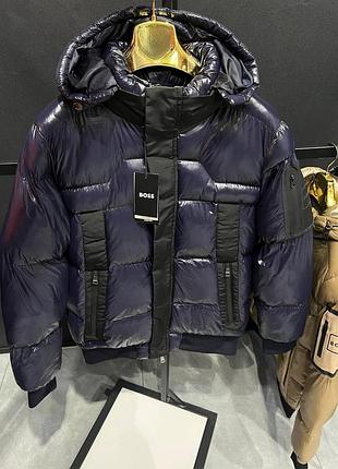 Мужская куртка пуховик hugo boss blue глянц