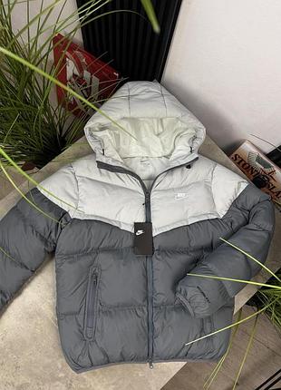 Пуховик nike storm-fit сірий вишите лого