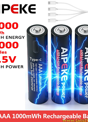 4шт батарейки аккумуляторы aaa li-ion 667mah 1.5v с usb type-c зарядкой аккумуляторные пальчиковые батарейки ааа