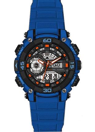Мужские часы q&q gw87j803y синие 52 мм стрелки и цифровой дисплей хронограф