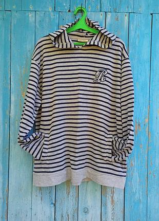 Худи в полоску котоновый серый/ тёмно-синий , l-xl ,ricco.