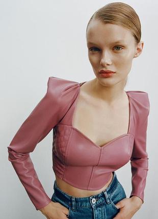 Блуза zara рожева шкіряна з біркою