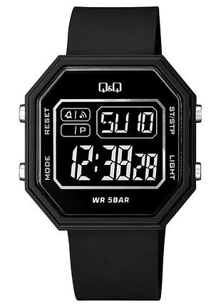 Мужские электронные часы q&q m206j002y чёрные 42 мм водозащита 50 м будильник секундомер