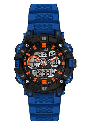 Чоловічий годинник q&q gw88j802y синій стрілки та цифровий дисплей хронограф водозахист 100 м