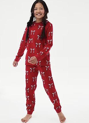 Крута стильна флісова піжама в бантики на дівчинку 7/8р m&s collection