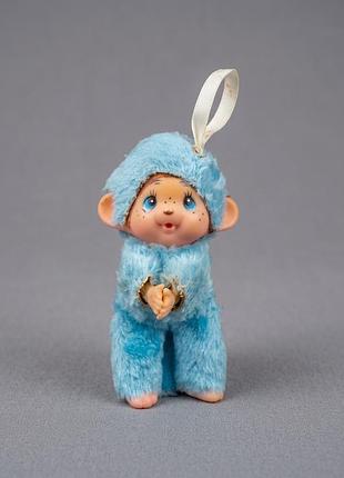 Вінтажна м’яка іграшка мончічі (monchhichi) в блакитному — 12 см