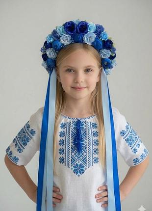 Венчик на обруче, сине голубой (маки). с лентами