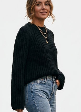 Черный плетеный свитер оверсайз, h&amp;m, s