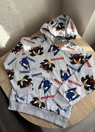 Худі кофта з капюшоном толстовка утеплена сонік sonic для хлопчика спортивна кофта тепла худі худи соник для мальчика 128 розмір 7-8 років