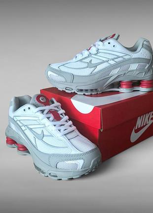 Жіночі ~ підліткові демісезонні кросівки з вставками nike shox ride 2 sp white / grey / red (37р/38р/39р/40р/41р)