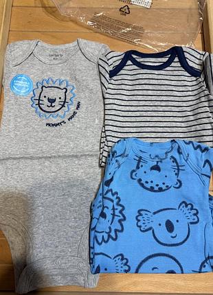 Боді для хлопчиків carters, 3 шт., сірий, синій, в смужку, з тваринним принтом, 6 місяців, бавовна, короткий рукав