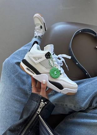 Кроссовки женские nike air jordan retro 4 x sb | white / black premium