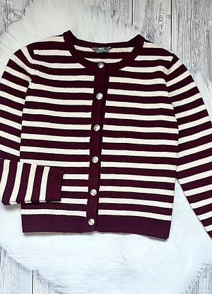 Смугастий кардиган кофта в смужку бордовий марсала max розмір l/xl вільний трикотажний джемпер на ґудзиках