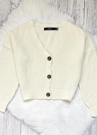 В'язаний укорочений кардиган vero moda кофта на ґудзиках білий молочний оверсайз