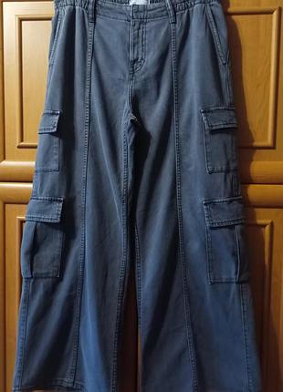 Джинсы женские карго, широкие, серые. l-xl