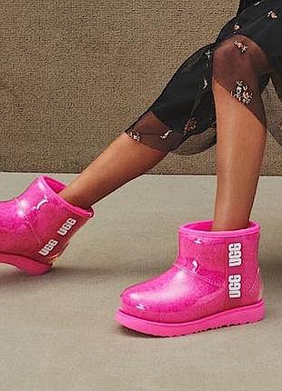 Женские угги мини прозрачные силиконовые розовые ugg classic clear mini pink