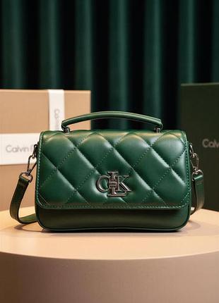 Жіноча стьобана сумка зелена смарагдова через плече крос-боді