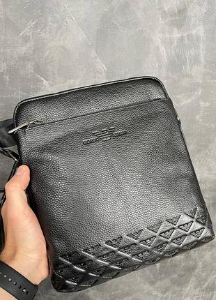Сумка чоловіча armani exchange чорна шкіряна