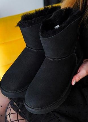 Жіночі уггі міні чорні замшеві з бантом замша ugg mini bailey bow black suede