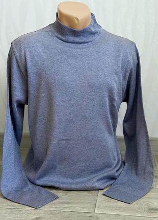 Гольф чоловічий індіго синій блакитний m l xl xxl тонкий теплий однотонний класичний базовий гольф вовна водолазка светр туреччина