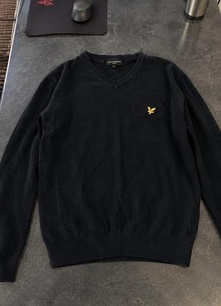 Светр чоловічий lyle & scott чорний з v-подібним вирізом