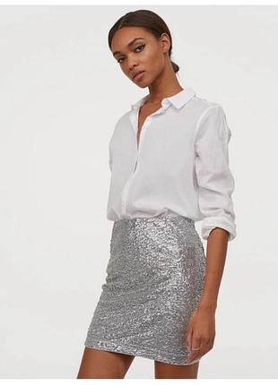 H&m divided ошатна блискуча срібляста святкова міні спідниця з паєтками