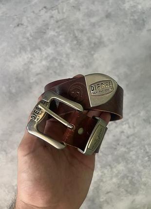 Ремінь чоловічий diesel vintage з великим логотипом, коричневий
