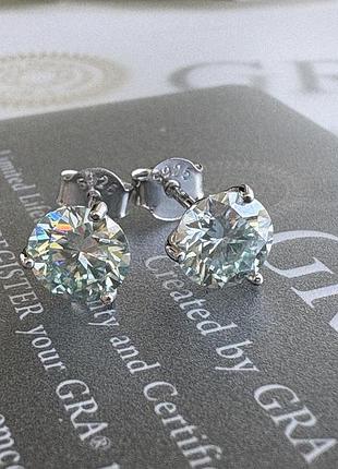 Серьги гвоздики муасанит 6.5мм серебро 925