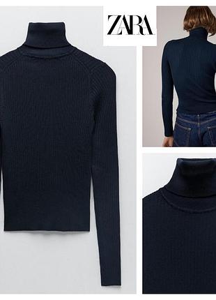 Темно-синій гольф-водолазка в рубчик zara, р.xs-s