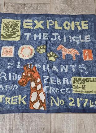 Винтажная хлопковая бандана или платок esprit с сафари-принтом «explore the jungle»40×42