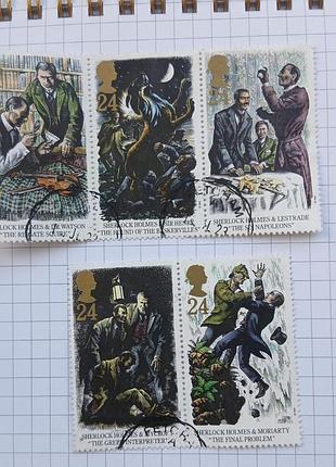 Сборка, коллекция марок о шерлоке холмс, большая британия, винтаж.    40т