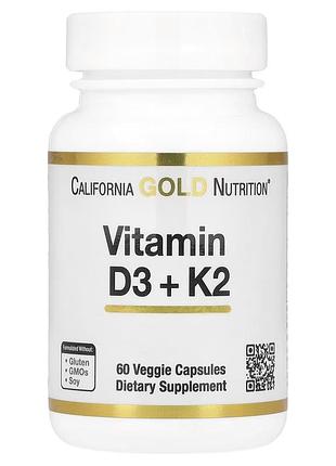 Витамин d3 и k2 california gold nutrition vitamin d3 + k2, 60 вегакапсул для поддержания здоровья костей