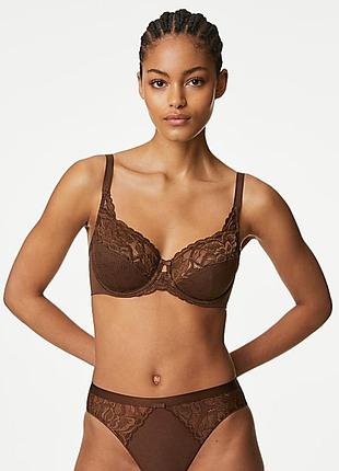 Коричневый кружевной бюстгальтер фирмы marks and spencer размер 38f 85g