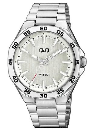 Мужские часы q&q qz82j201y стальные 42 мм браслет водозащита 50 м серебристый циферблат